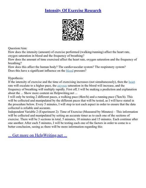 Intensity Of Exercise Research