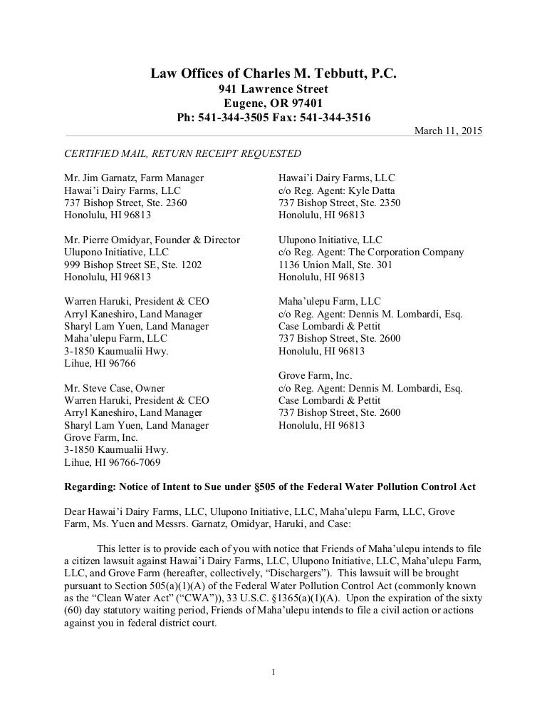 intent to sue hawaii dairy farms intent to sue letter