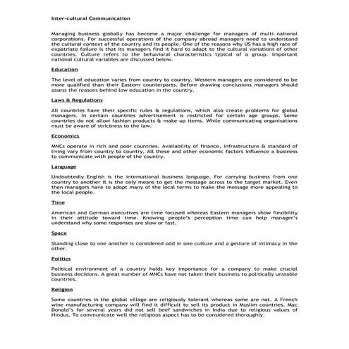 Inter cultural communication