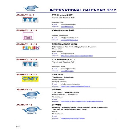 Travel & Tourism INTERNATIONAL CALENDAR 2017