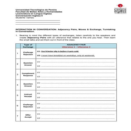 Interaction in conversation (workshop iv)
