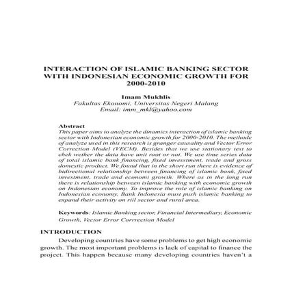Interaction of islamic banking sector with indonesian economic growth for 200...