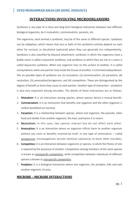 Interactions Involving Microorganisms