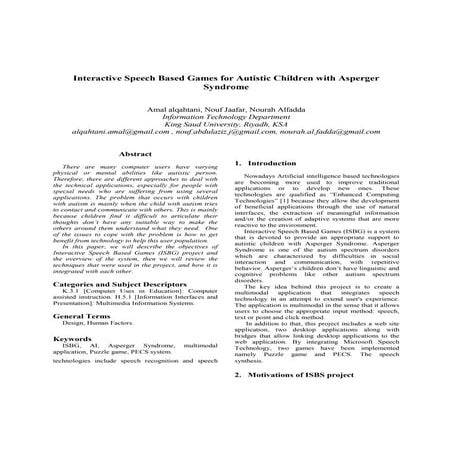 Interactive speech based games for autistic children with asperger syndrome