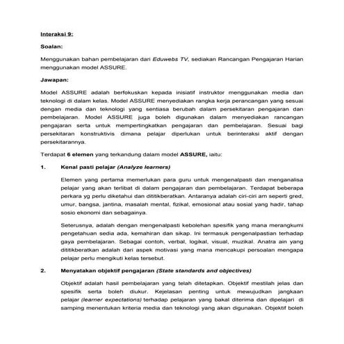 Interaksi 9: Model ASSURE dalam membina RPH | DOC