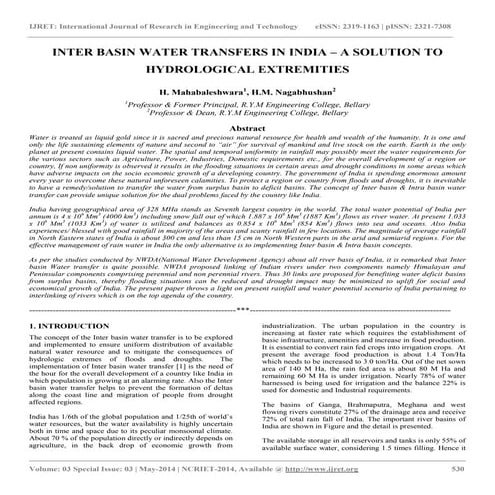 Inter basin water transfers in india – a solution to hydrological extremities