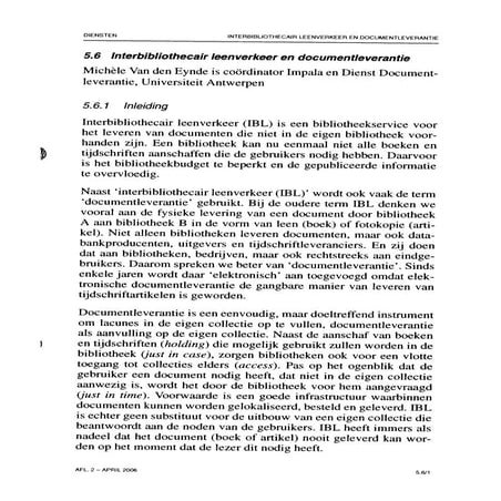 Interbibliothecair leenverkeer en documentleverantie (Michèle Van den Eynde)