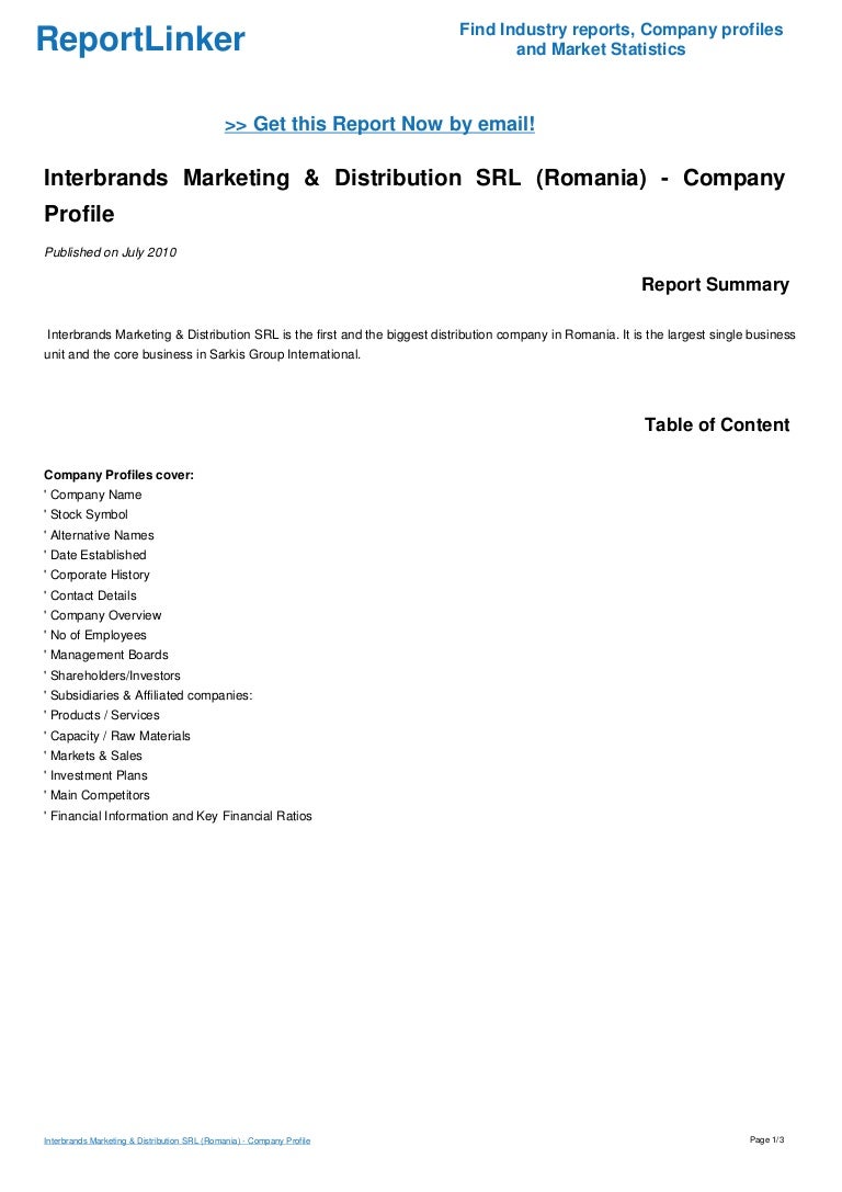 Interbrands Marketing Distribution Srl Romania Company Profile