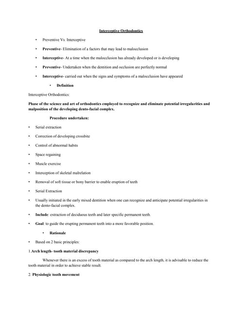 Interceptive orthodontics