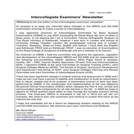 Intercollegiate MRCS Examiners Newsletter Volume 1