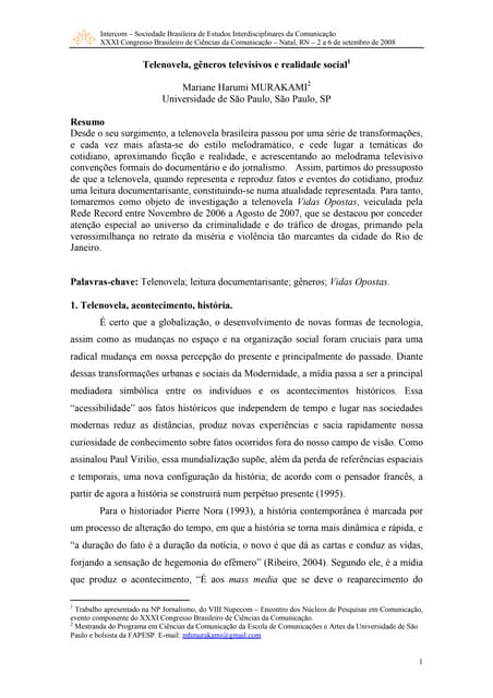 Telenovela, gêneros televisivos e r...