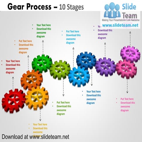 Interconnected gear pieces  smart arts process 10 stages style 2 powerpoint p...