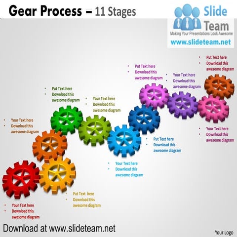 Interconnected gear pieces  smart arts process 11 stages style 2 powerpoint p...