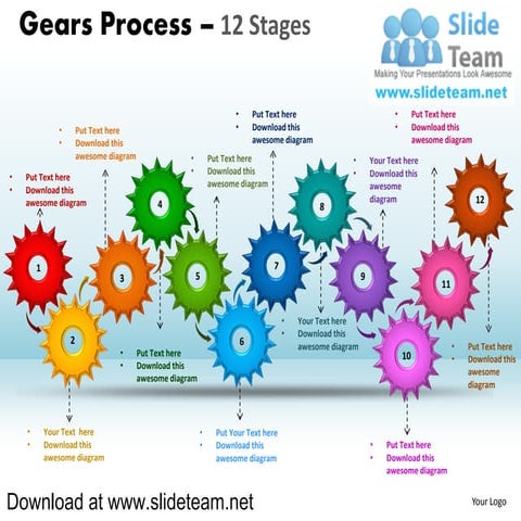 Interconnected gear pieces  smart arts process 12 stages style 1 powerpoint s...