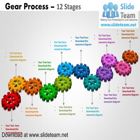 Interconnected gear pieces  smart arts process 12 stages style 2 powerpoint d...