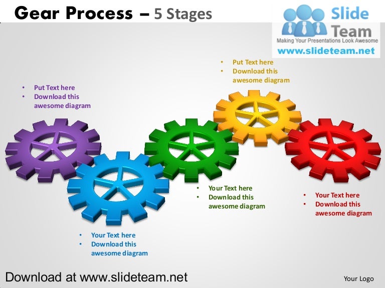 Interconnected gear pieces smart arts process 5 stages style 2 power…
