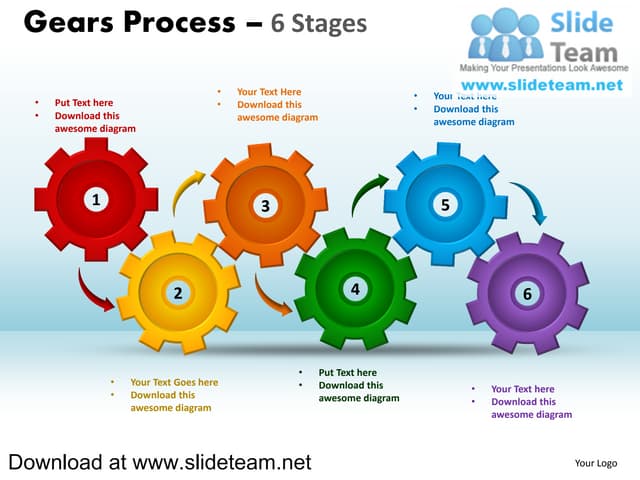 Interconnected gear pieces  smart arts process 6 stages style 1 powerpoint pr...