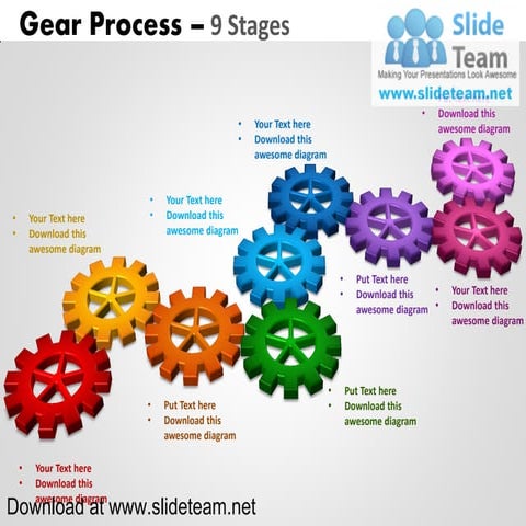 Interconnected gear pieces  smart arts process 9 stages style 2 powerpoint di...