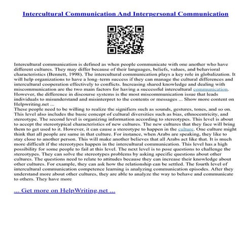 Intercultural Communication And Interpersonal Communication