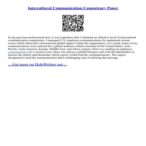 Intercultural Communication Competency Paper