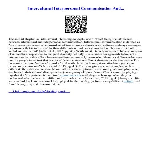 Intercultural Interpersonal Communication And...