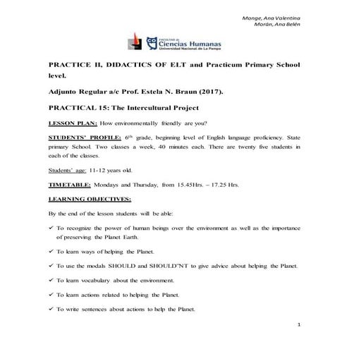 Lesson Plan- Intercultural Project