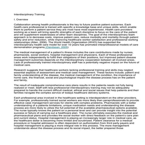 Interdisciplinary medical education and care