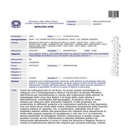 Colloquio con il sottosegretario Teichmann in merito alle attività della Sea ...