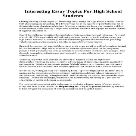 Interesting Essay Topics For High School Students