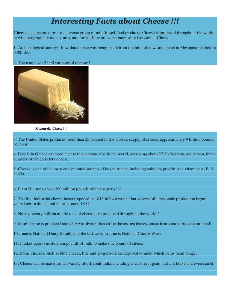 Interesting facts about cheese