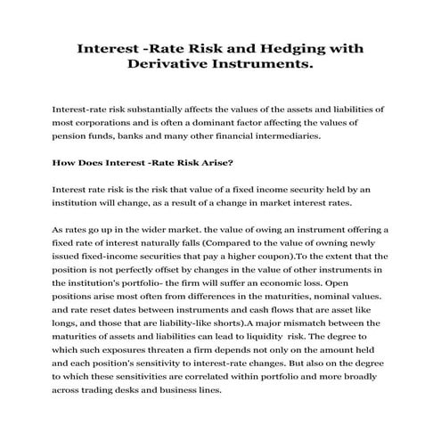 Interest risk and hedging