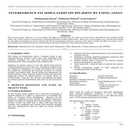 Interference fit simulation on pin joint by using ansys