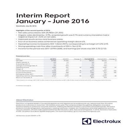 Electrolux Interim Report Q2 2016 - Report