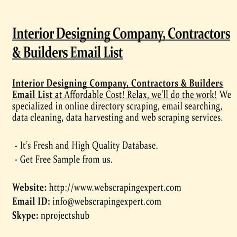 Interior Designing Company, Contractors & Builders Email List