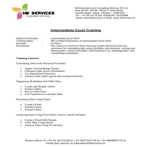 Intermediate excel - HB Educational Services