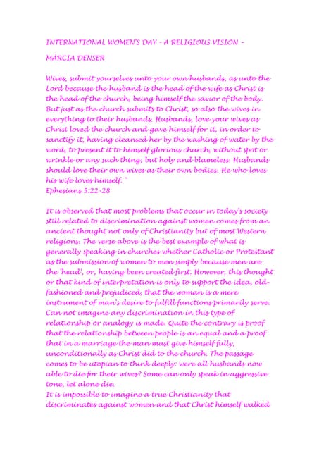 Internacional Womens Day   A Religious Vision   MáRcia Denser
