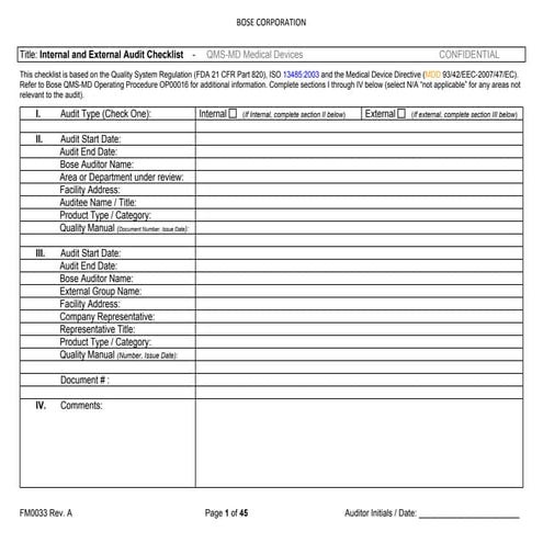 INTERNAL AUDIT ISO 13485:2016 Medical Device | PDF