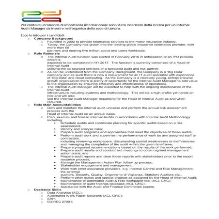 Internal audit manager london