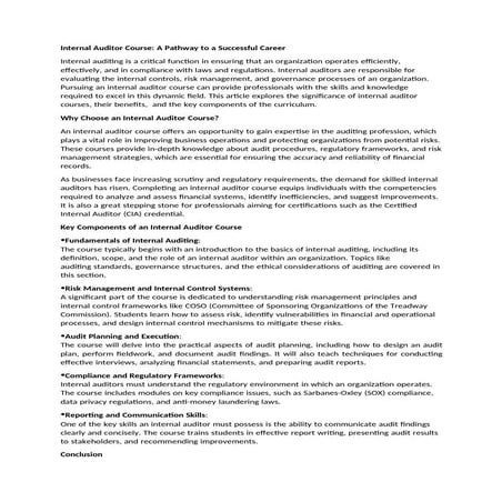 Assessment and Internal Auditor Course Certification