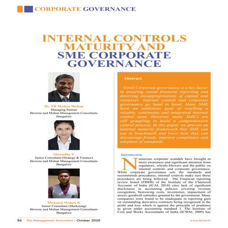 Internal controls maturity and SME corporate governanance