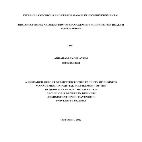 Internal control and performance of non governmental organization, case study...
