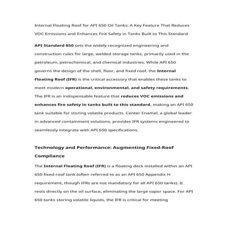 Internal Floating Roof for API 650 Oil Tanks A Key Feature That Reduces VOC E...