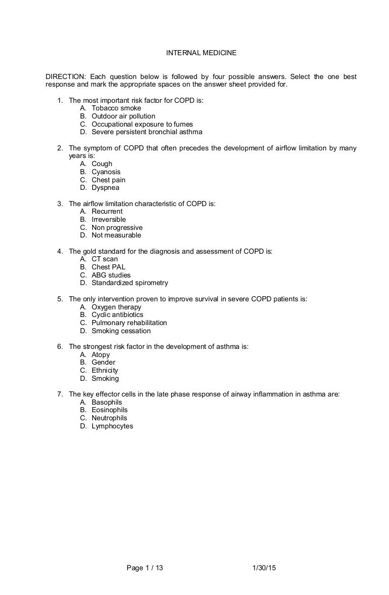 Internal Medicine Sample Questions