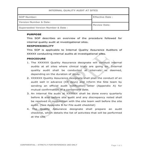 Internal Quality Audit At Sites