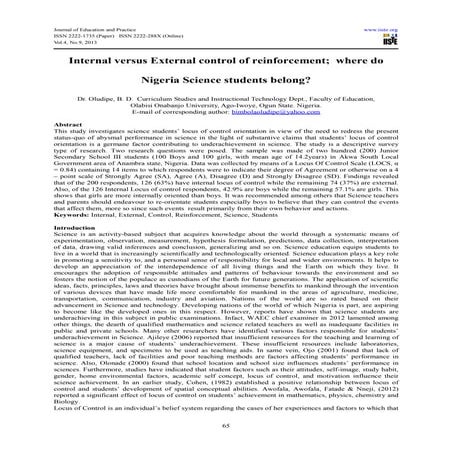 Internal versus external control of reinforcement; where do nigeria ...