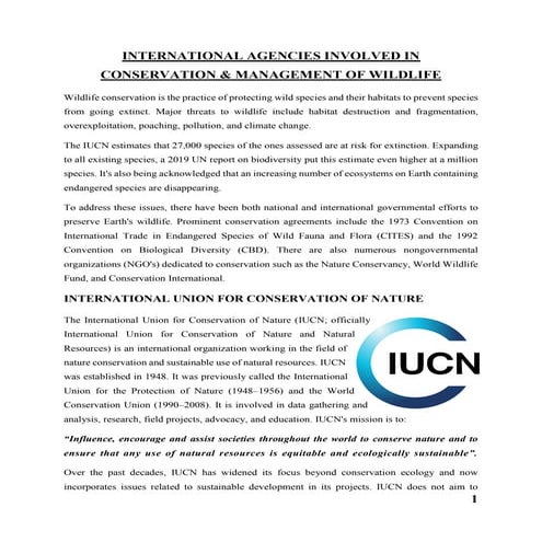 International Agencies Involved in Conservation & Management of Wildlife