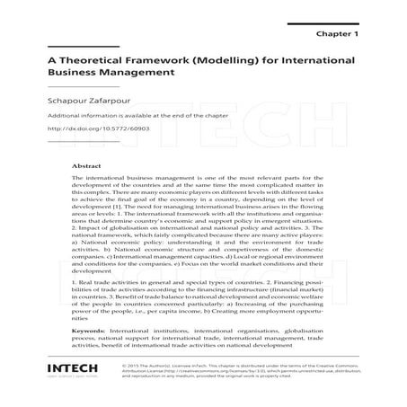 A Theoretical Framework (Modelling) for International Business Management