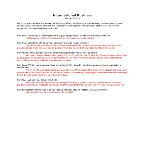 International business elevatorpitch