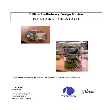 PDR : 2nd International CanSat Competition - Spain, 2010 (CLES-FACIL)