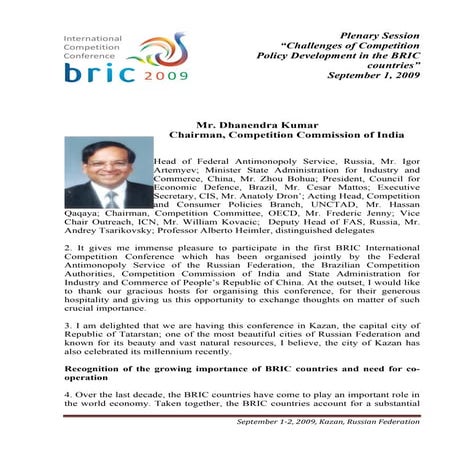 International Competition Conference BRIC 2009 - Challenges of Competition Po...